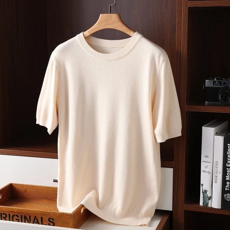 Men'S Cashmere Short Sleeves Sweaters 2022 Solid Color O-Neck Casual Knitted Pullovers Men Short Sleeves Jumper-Gennys fashion