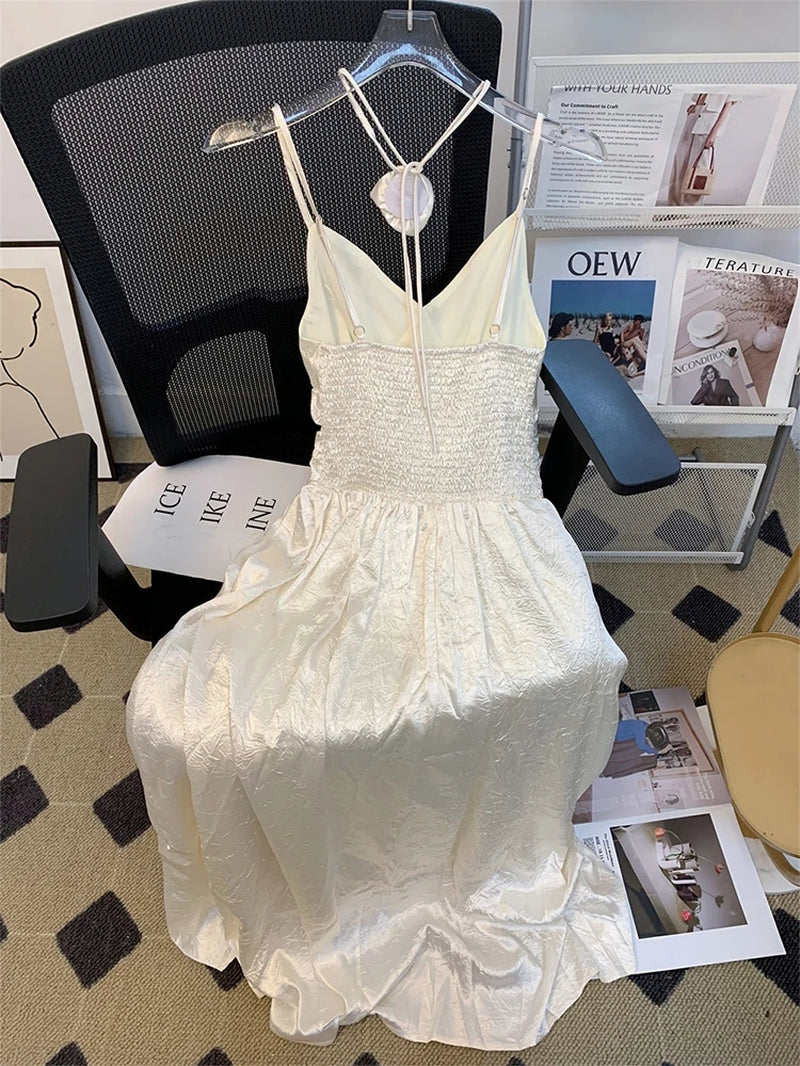 Summer French Vintage Spaghetti Strap Prom Gown Long Dress Women Party Guest Frocks Graduation Aesthetic Evening One-Piece Robe-Gennys fashion