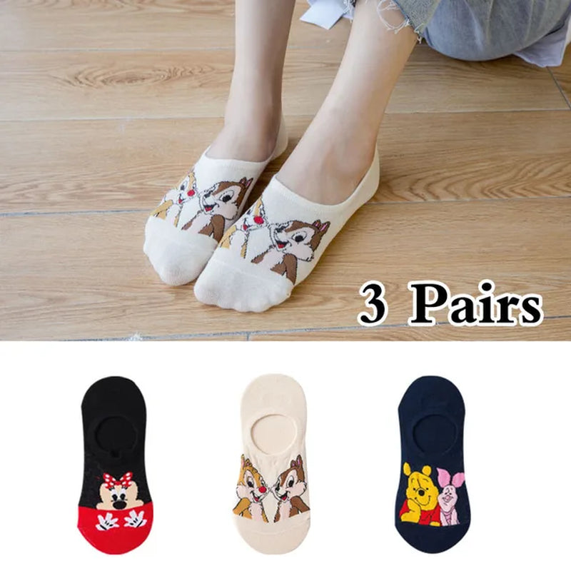 5 Pairs Disney Summer Casual Cute Women Socks Animal Cartoon Mouse Duck Socks Soft Cotton Invisible Funny Socks Size 34-40-Gennys fashion