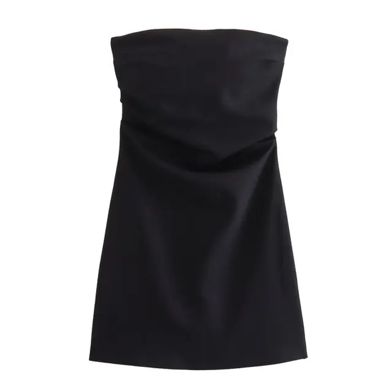Women Fashion Sexy Back Zipper Solid Color Pleats Strapless Mini Dress Chic Female Sleeveless Evening Dresses Mujer-Gennys fashion