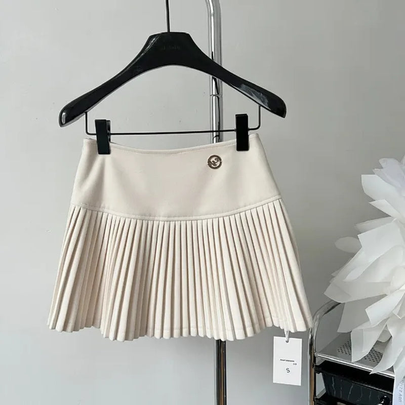 Women'S Woolen Pleated Short Skirt Autumn Winter American Korea Style Cheerleading Girl Straight A-Line High Waist Mini Skirt-Gennys fashion