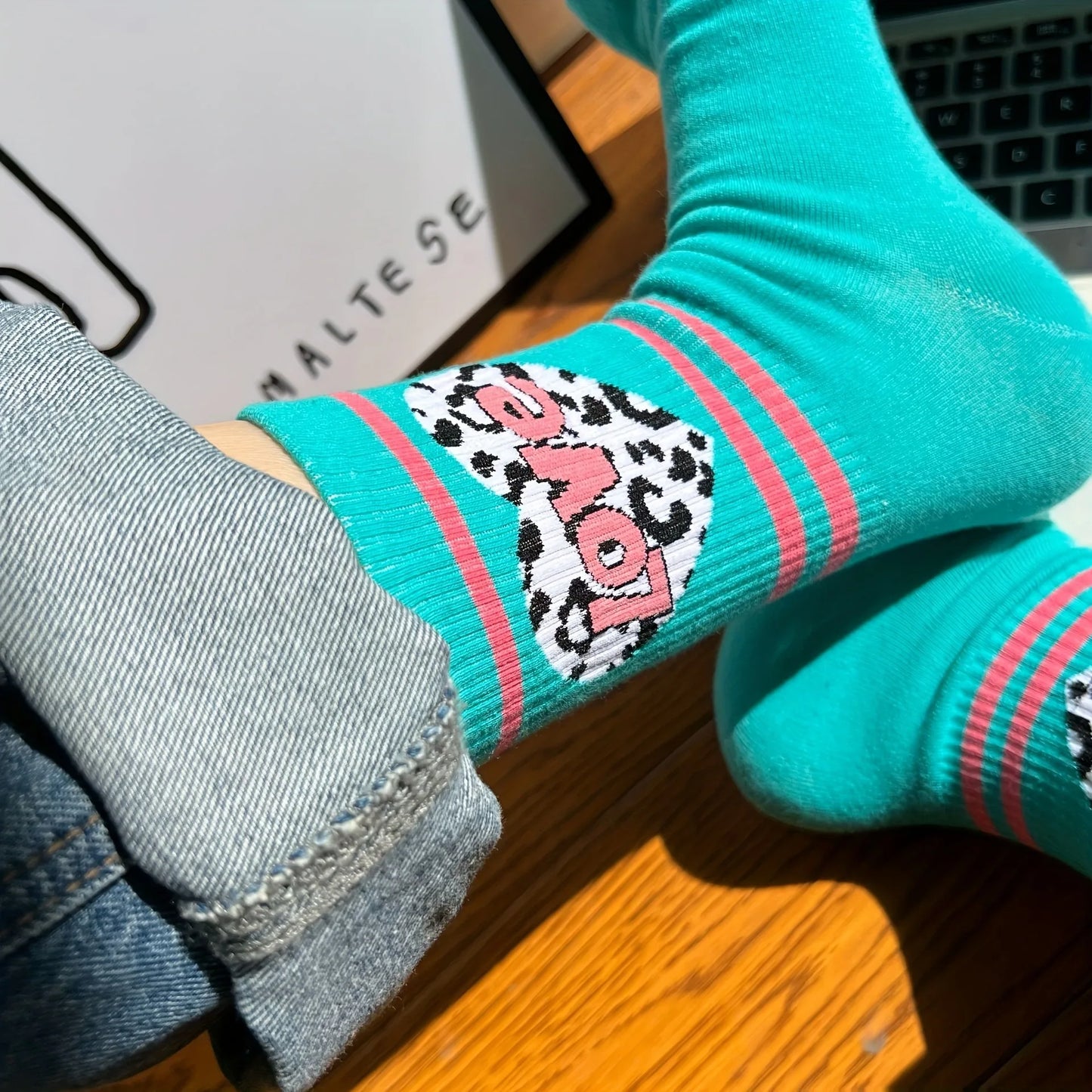 4 Pairs Letter & Heart Print Socks, Comfy & Cute Street Mid Tube Socks, Women'S Stockings & Hosiery-Gennys fashion