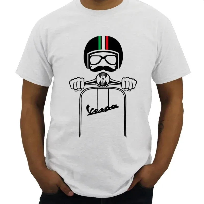 Vintage Street Harajuku Cotton T-Shirt Short Sleeve Tops Women Men Summer Shirt Fashion Unisex Teeshirt Vespa Print Blakc White-Gennys fashion