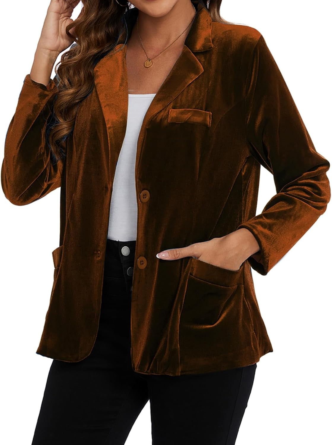 Womens Velvet Blazer Suit Jacket Casual Work Office Long Sleeve Fully Lined Blazer Jacket with Pockets Outerwear-Gennys fashion