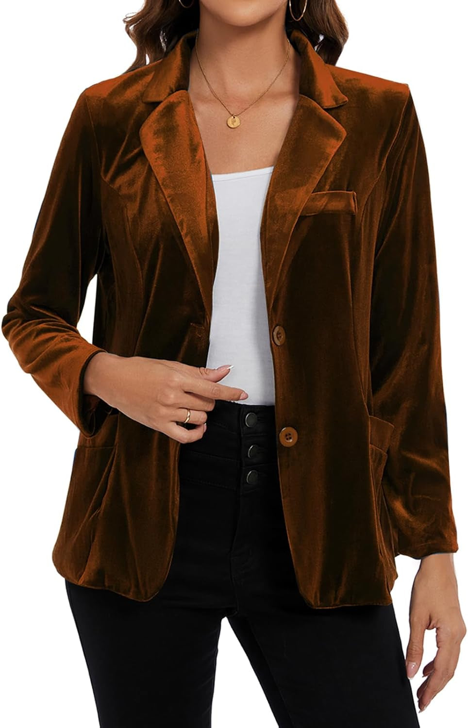 Womens Velvet Blazer Suit Jacket Casual Work Office Long Sleeve Fully Lined Blazer Jacket with Pockets Outerwear-Gennys fashion