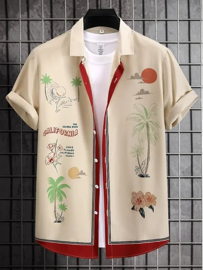 3D Printed Hawaiian Men'S Short Sleeved Shirt, Soft and Comfortable Clothing, Fashionable Floral Design; Summer New-Gennys fashion