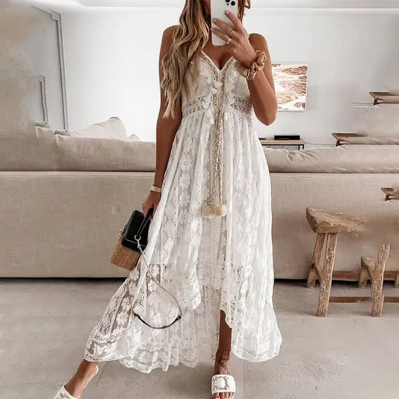 Camis Dress for Women 2023 Vestido Evening Dress Korean Vintage Summer Elegant Beach Bohemian Long Dresses for Female Clothing-Gennys fashion
