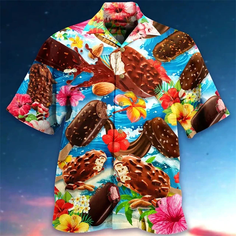 Small Size Girls 2024 Summer Ice Cream Graphic Shirts for Men Cold Popsicle Women Lapel Blouse Frozen Ice Lolly Beach Shirt Tops-Gennys fashion