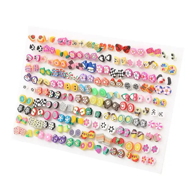 100Pair Women Acrylic Crystal Small Stud Earrings Set Girls Child Heart Star Animal Moon Crown Plastic Geometric Earring Jewelry-Gennys fashion