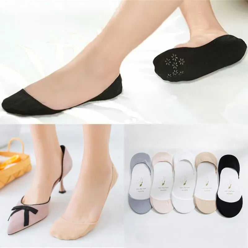 5 Pairs Summer Mesh Womens Thin Breathable Hollow Invisible Silicone Non Slip Candy Colored Female Socks-Gennys fashion