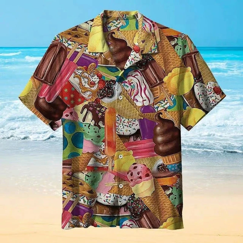 Small Size Girls 2024 Summer Ice Cream Graphic Shirts for Men Cold Popsicle Women Lapel Blouse Frozen Ice Lolly Beach Shirt Tops-Gennys fashion