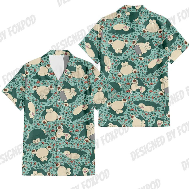 Summer Anime Style Pattern Printing Cartoon Animal Oversized Hawaiian Short Sleeved Shirt for Men'S Original Harajuku Clothes-Gennys fashion