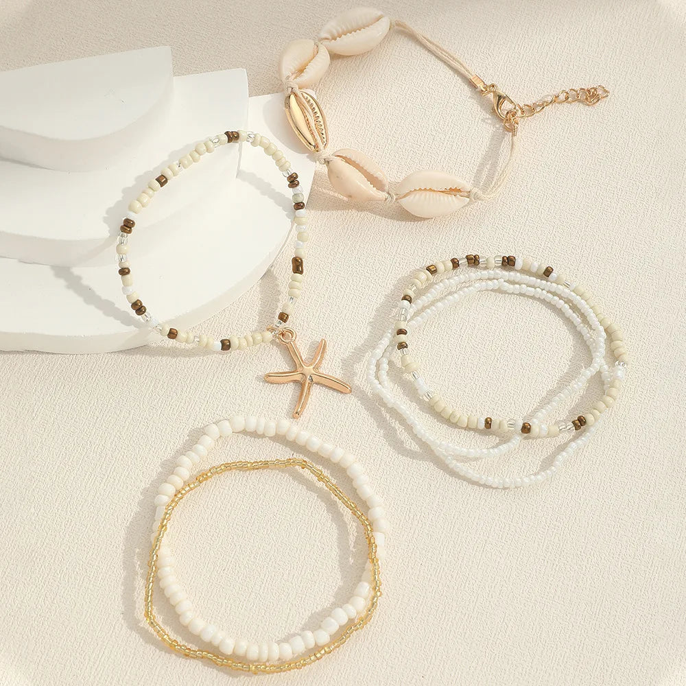 7 Pcs Stackable Starfish Pendant Bracelet Set with Mini Seed Beads - Handcrafted Beach Jewelry for Women-Gennys fashion