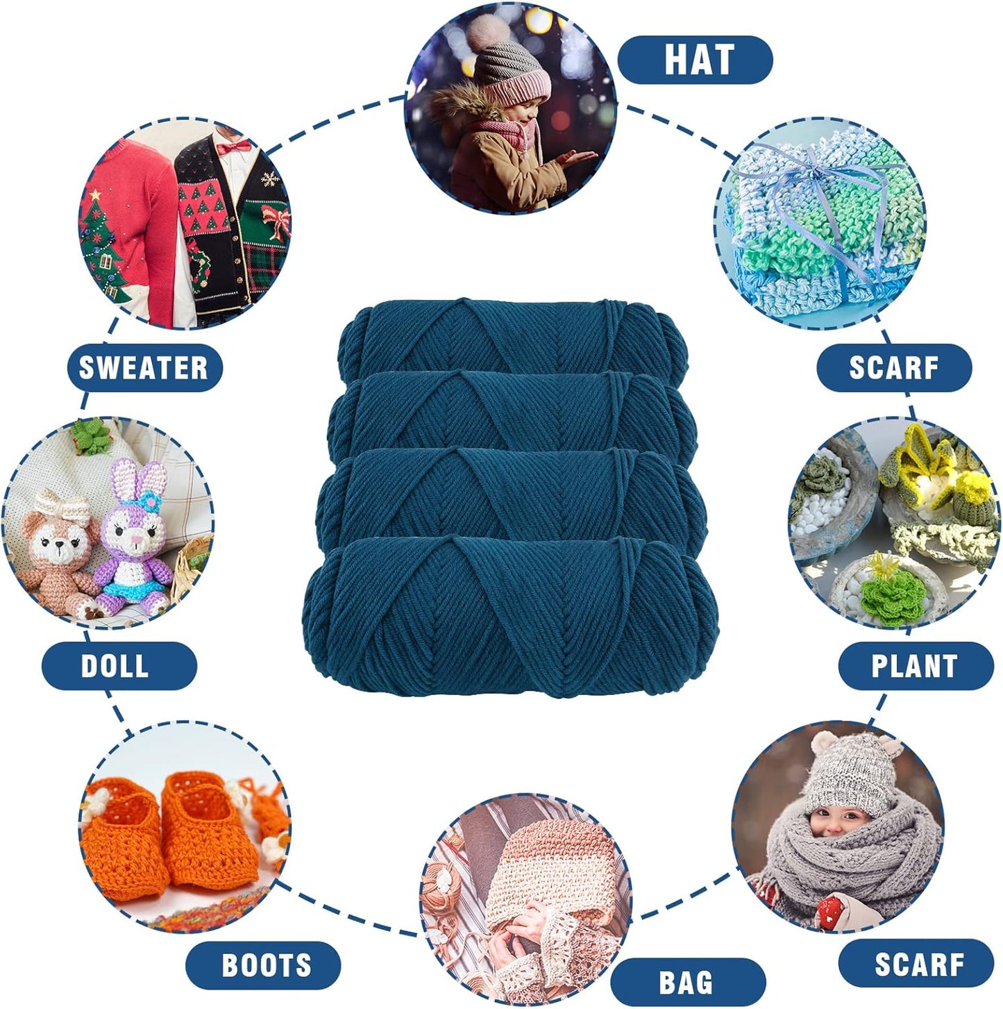 Crochet Knitting Wool 8 Strands of Soft Comfortable Milk Cotton Wool Double Knitting Yarn Multi-Colored Acrylic Crochet Yarn Set for Hats Doll (Navy)-Gennys fashion