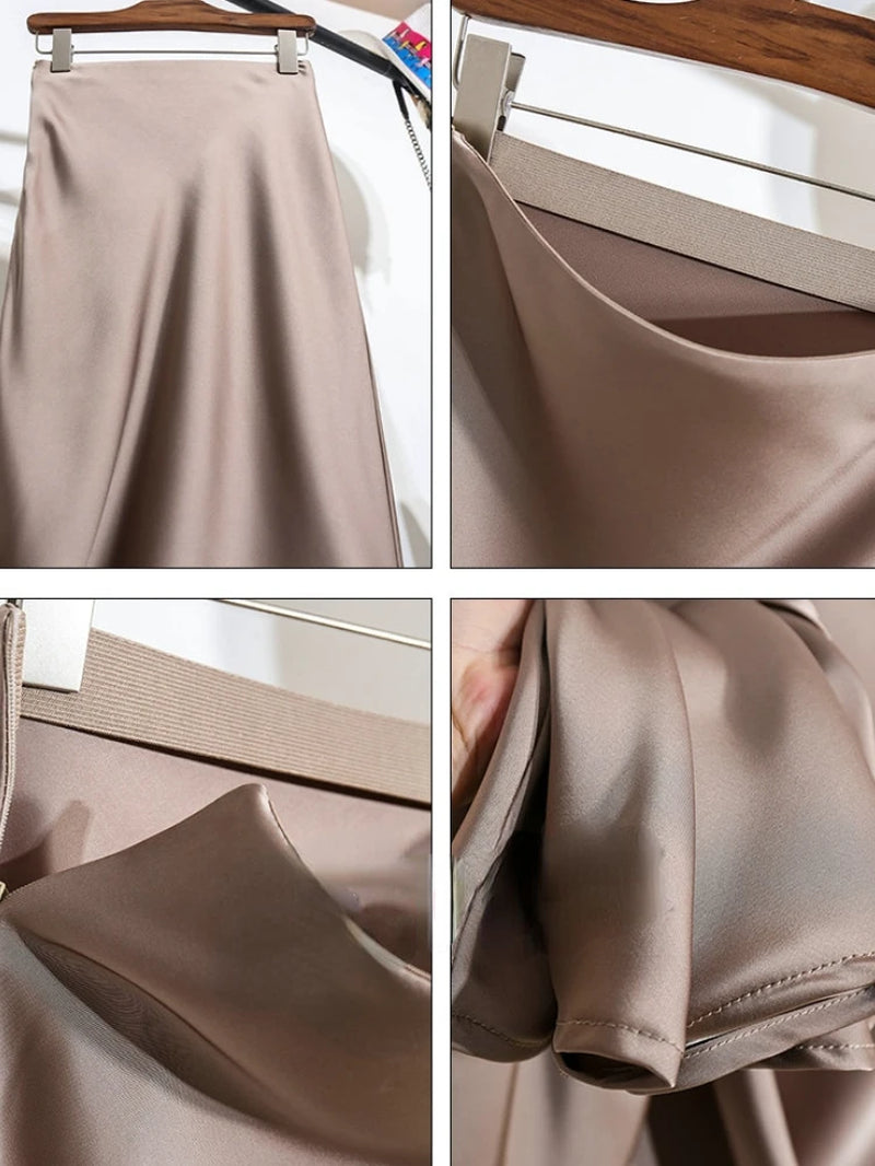 Acetic Satin Fishtail Skirt Woman Korean Fashion Elastic High Waist Skirts for Women Spring/Summer 2024 New Slim Long Dresses-Gennys fashion