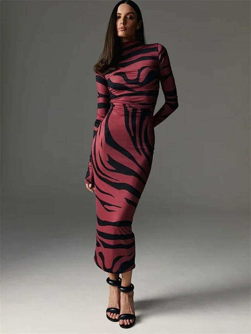 Leopard Printed Female Maxi Dress Skinny Long Sleeve Sexy High Waist Fashion Summer Streetwear Dress Women'S Leopard Dress-Gennys fashion