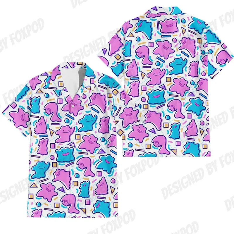 Summer Anime Style Pattern Printing Cartoon Animal Oversized Hawaiian Short Sleeved Shirt for Men'S Original Harajuku Clothes-Gennys fashion