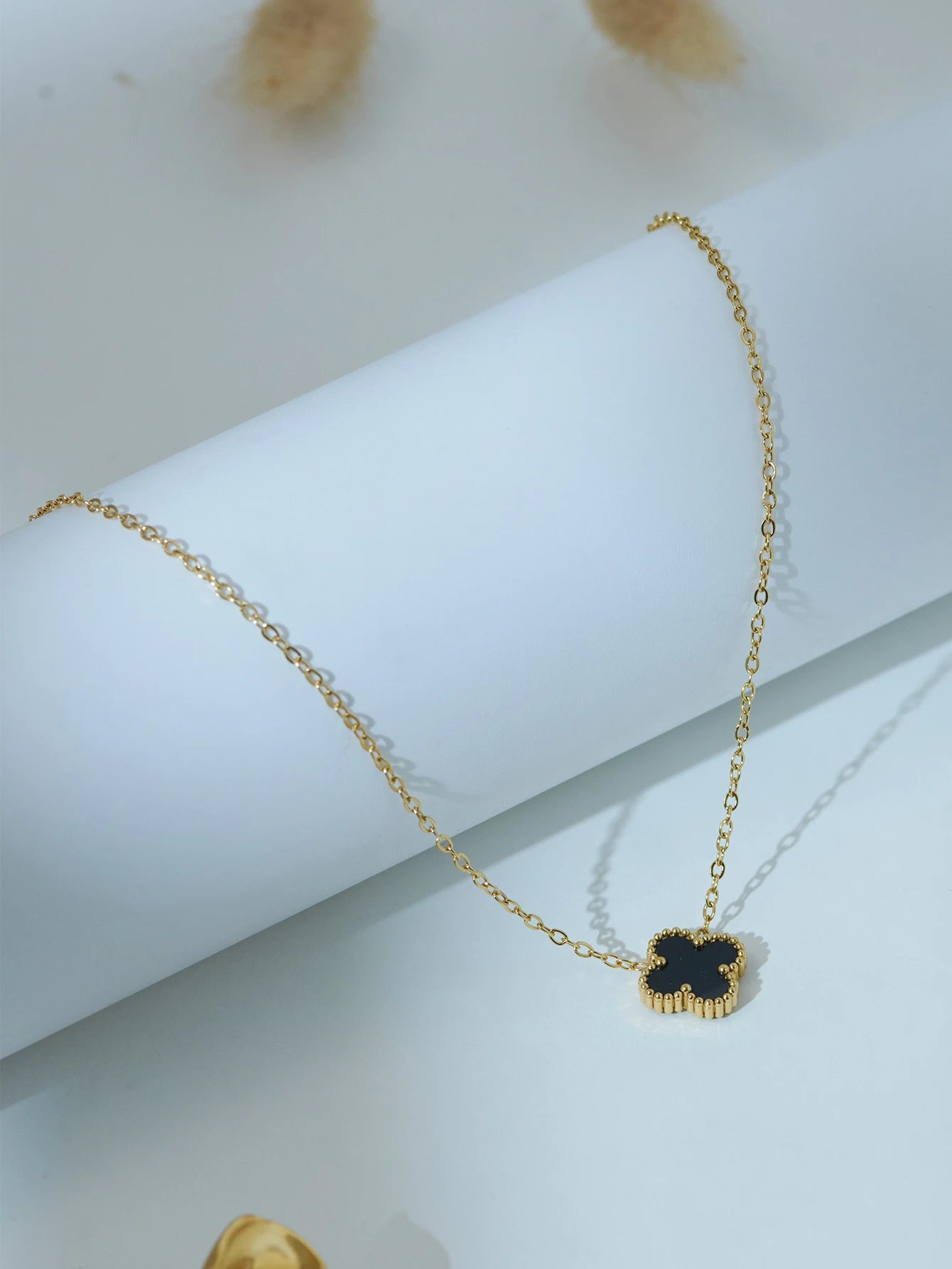 Double-Sided Mother-Of-Pearl Black Four-Leaf Clover Set Women'S 18K Gold Plated High Class Elegant Fashion Jewellery Set-Gennys fashion