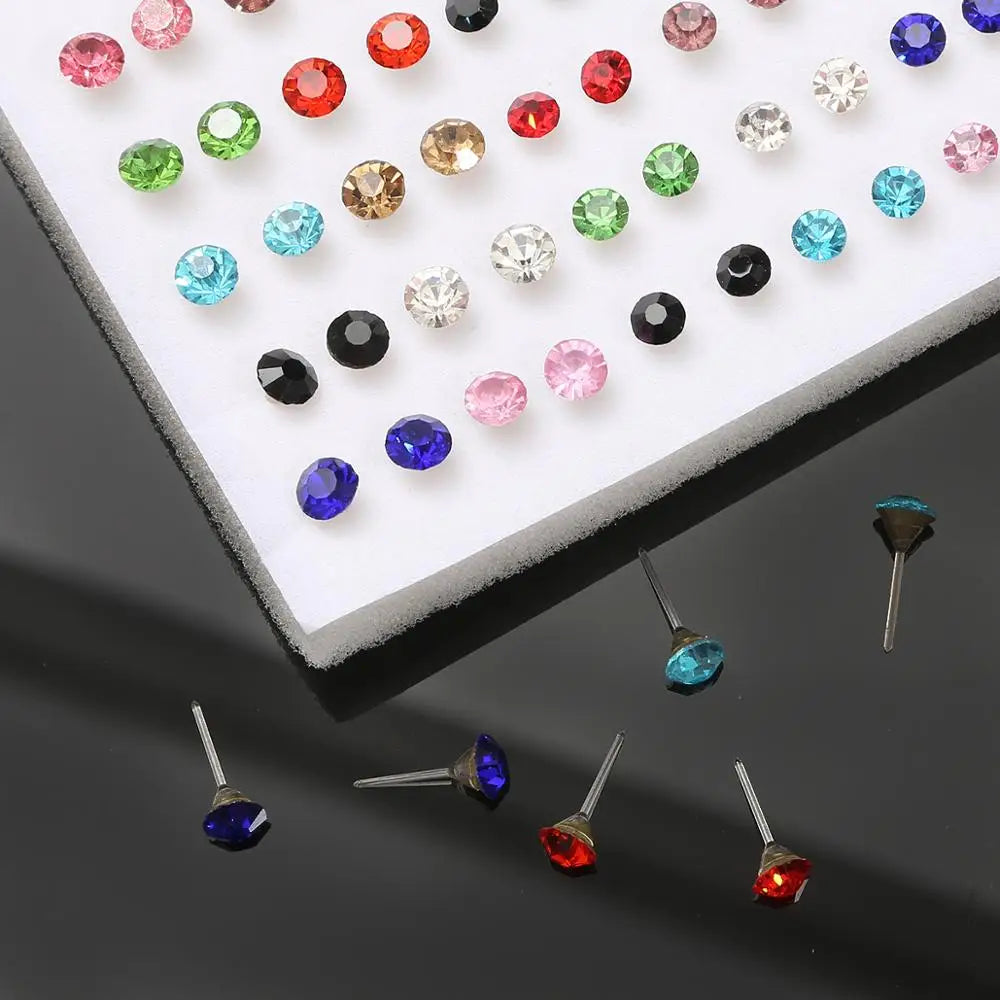100Pair Women Acrylic Crystal Small Stud Earrings Set Girls Child Heart Star Animal Moon Crown Plastic Geometric Earring Jewelry-Gennys fashion