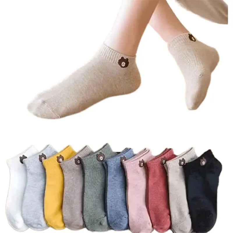 10 Pairs Women Low Tube Socks Set Cute Bear Pattern Fashion Breathable for Female Casual Style Comfortable Socks-Gennys fashion