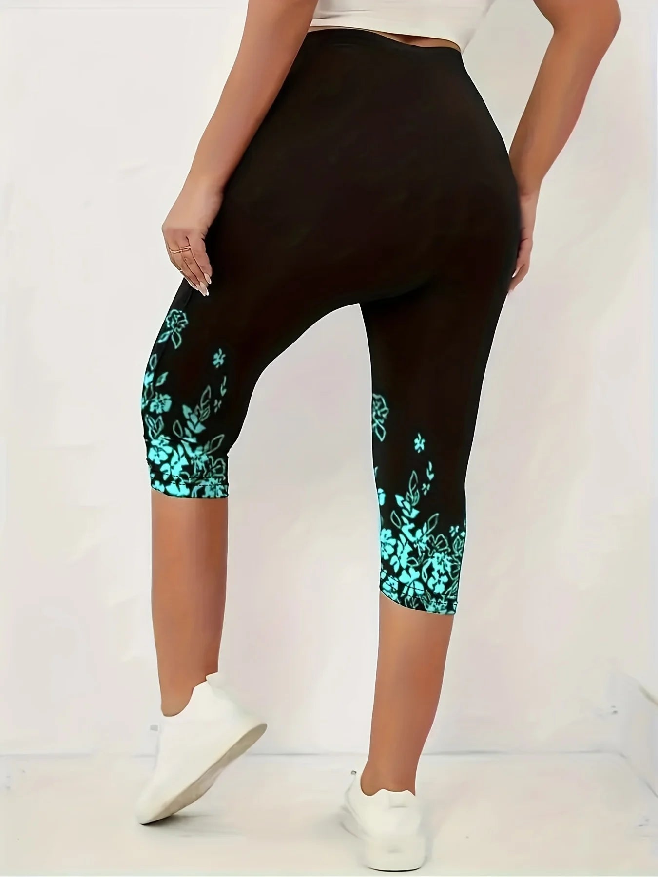 Women'S Casual S-XXL Slim Fit Capri Leggings Ladies Fashion Floral Print High Rise Slight Stretch Skinny Capri Leggings-Gennys fashion
