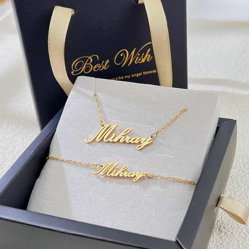 Stainless Steel Nameplate Jewelry Set