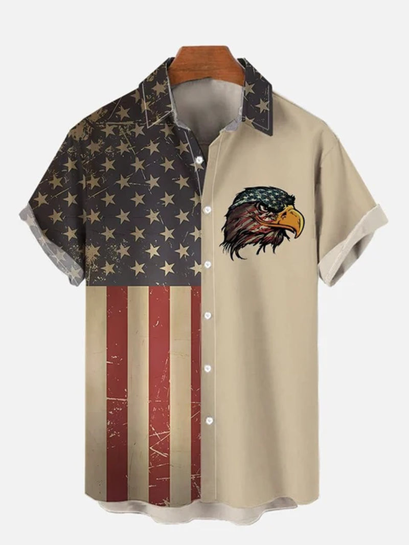 Men'S Shirts American Flag Eagle Pattern 3D Print Tops New Summer Casual Fashion Beach Party Tops Short Sleeves Men Clothing-Gennys fashion