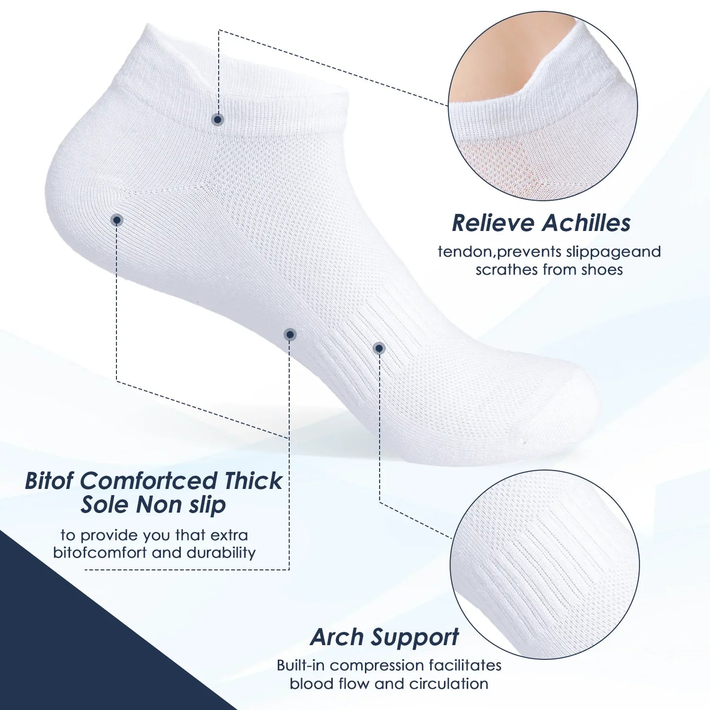 6Pairs Women Men Socks Couple Student Cotton New plus Size Sports Ear Mesh Spot Running Solid Color Boat Ankle Socks-Gennys fashion
