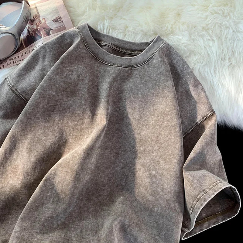Washed T Shirt Summer Short-Sleeved 2024 New Men'S T-Shirt Basic Casual Tshirt Solid Colour Tee Shirt Unisex Summer Tops-Gennys fashion