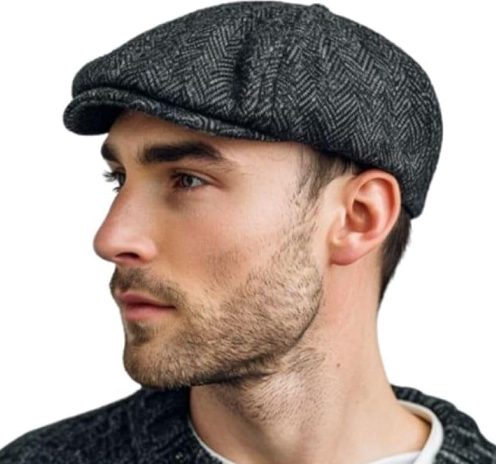 Grey Wool Blend Newsboy Cap