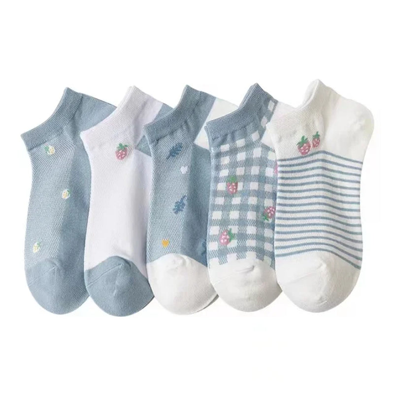 5 Pairs of Avocado Ankle Socks Cartoon Fresh Fashion Breathable Summer and Autumn 2023 New Kawaii Comforts Women'S Boat Socks-Gennys fashion