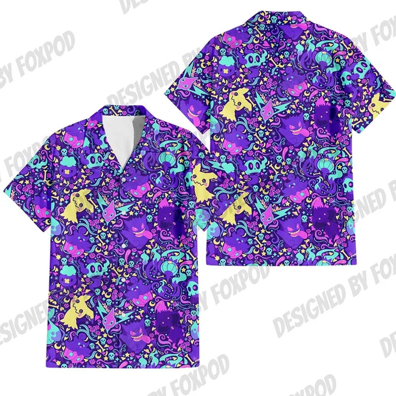 Summer Anime Style Pattern Printing Cartoon Animal Oversized Hawaiian Short Sleeved Shirt for Men'S Original Harajuku Clothes-Gennys fashion