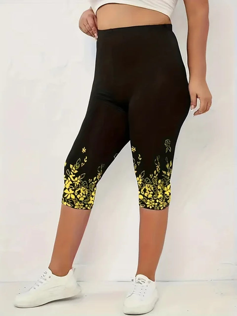 Women'S Casual S-XXL Slim Fit Capri Leggings Ladies Fashion Floral Print High Rise Slight Stretch Skinny Capri Leggings-Gennys fashion