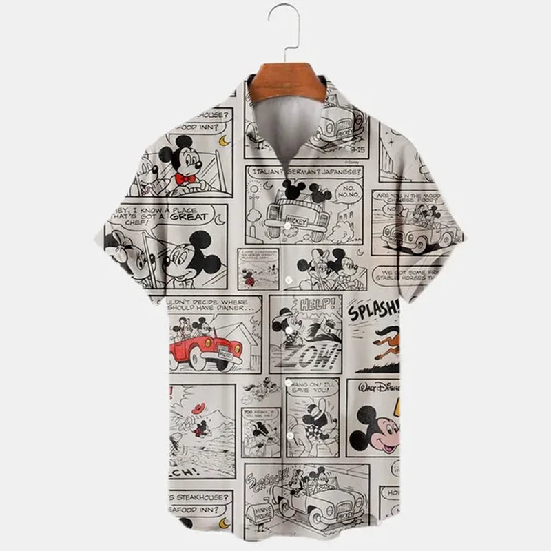 Disney Mickey Mouse Hawaiian Shirt 3D Printed Floral Temperament Men'S Shirt Summer Fashion Street Trend Vintage Boutique-Gennys fashion