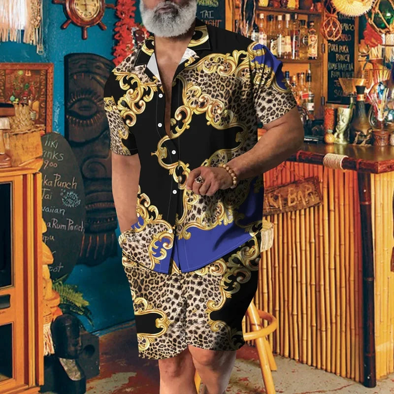 Animal Leopard Print Party Suit 3D Print Casual Shirt Beach Shorts Oversized 2Pcs Set Vacation Hawaiian Streetwear Man Suits-Gennys fashion