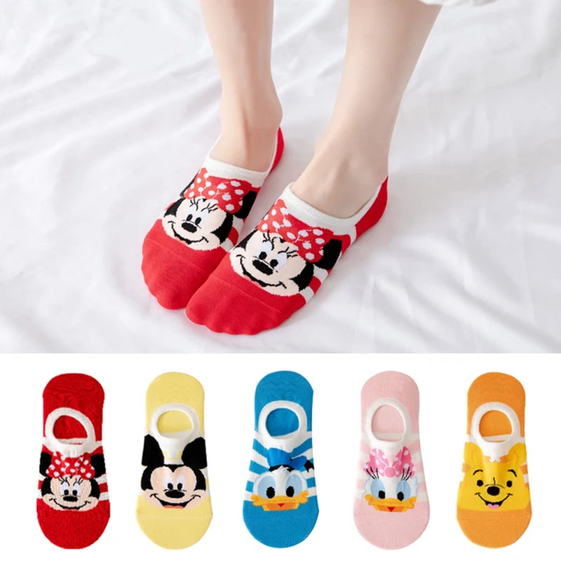 5 Pairs Disney Summer Casual Cute Women Socks Animal Cartoon Mouse Duck Socks Soft Cotton Invisible Funny Socks Size 34-40-Gennys fashion