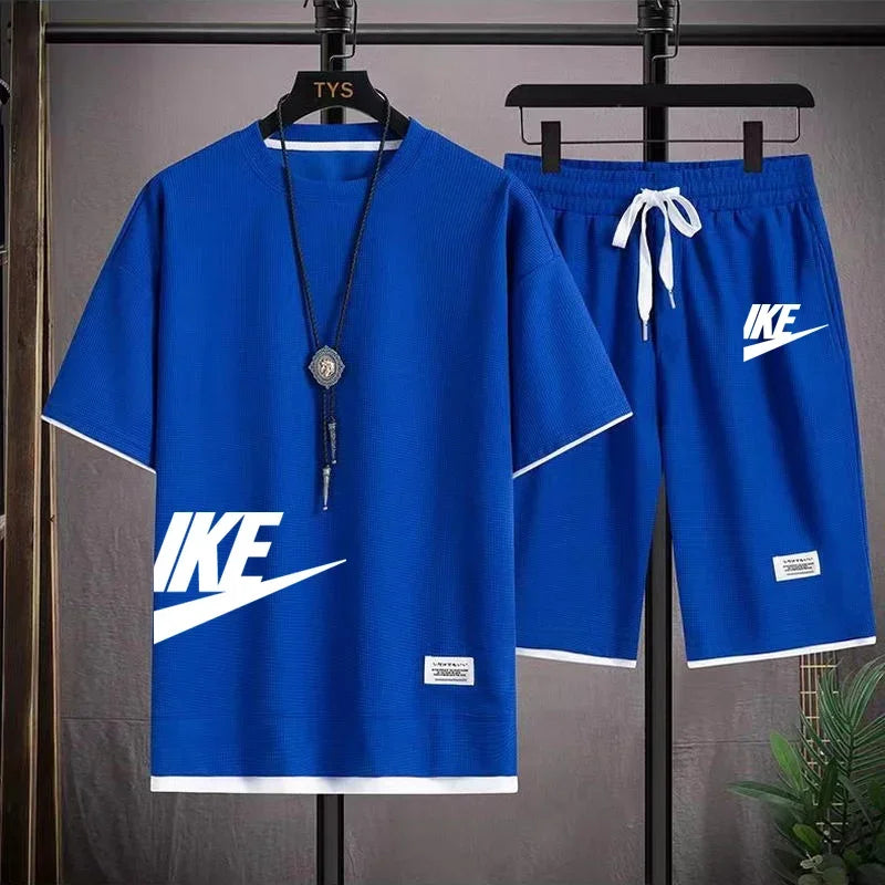Men'S Set,New Summer Print,Quick Drying Fashionable Korean Sportswear,Men'S Short Sleeved T-Shirt+Shorts Jogging Set-Gennys fashion
