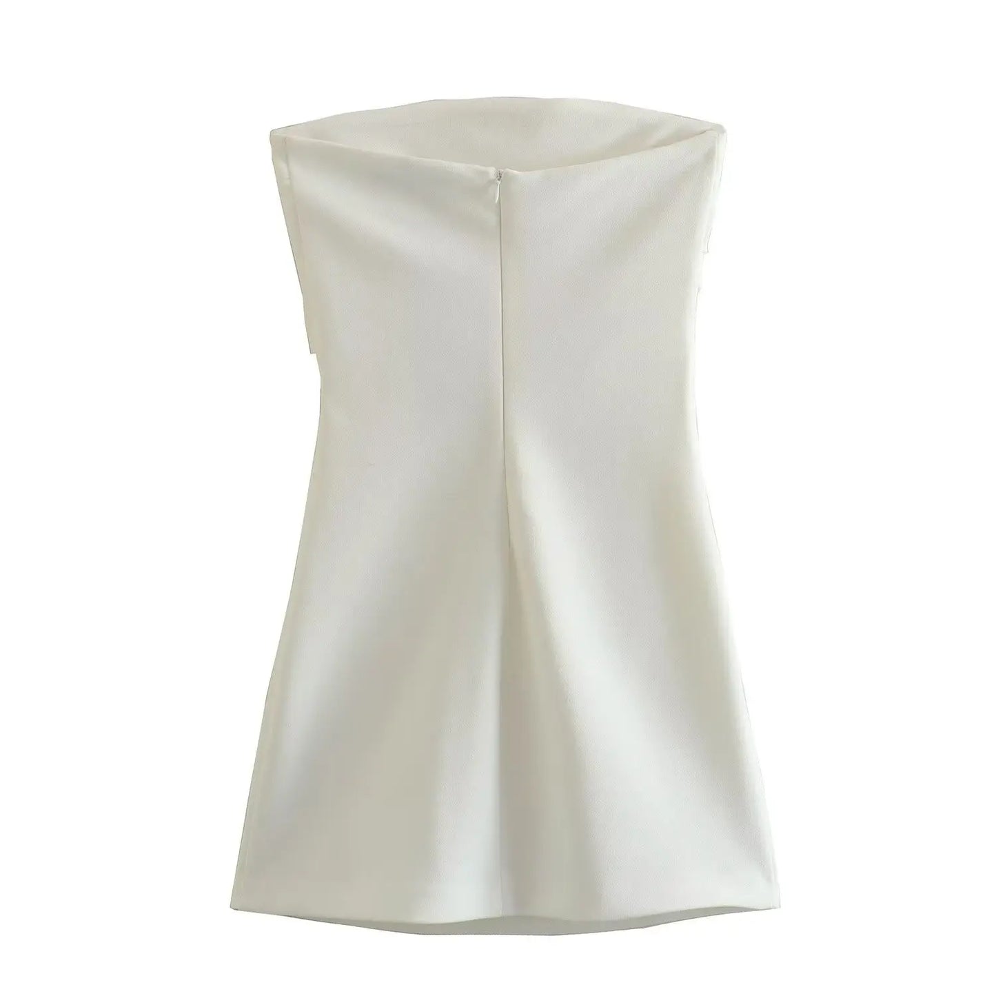 Women Fashion Sexy Back Zipper Solid Color Pleats Strapless Mini Dress Chic Female Sleeveless Evening Dresses Mujer-Gennys fashion