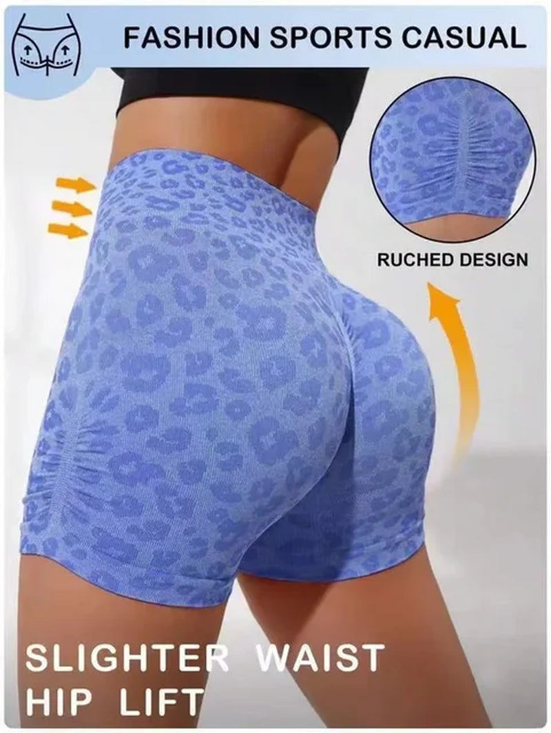 Leopard Print Shorts Women Slim Seamless Leggings High Waist Hip Liftting Knit Gym Running High Elastic Fashion Yoga Shorts-Gennys fashion