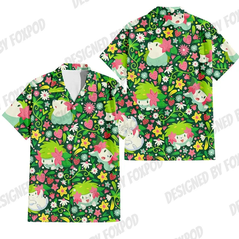 Summer Anime Style Pattern Printing Cartoon Animal Oversized Hawaiian Short Sleeved Shirt for Men'S Original Harajuku Clothes-Gennys fashion