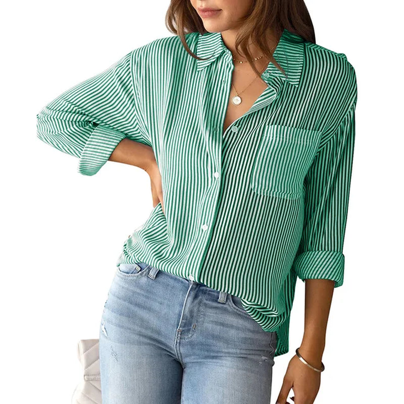 Casual Loose Striped Shirts for Women 2024 Autumn Vintage Women'S Oversized Shirts and Blouses Fashion Elegant Youth Female Tops-Gennys fashion