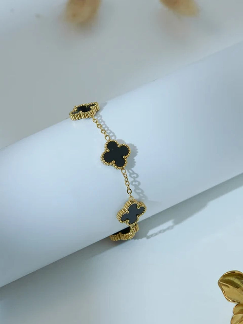 Double-Sided Mother-Of-Pearl Black Four-Leaf Clover Set Women'S 18K Gold Plated High Class Elegant Fashion Jewellery Set-Gennys fashion