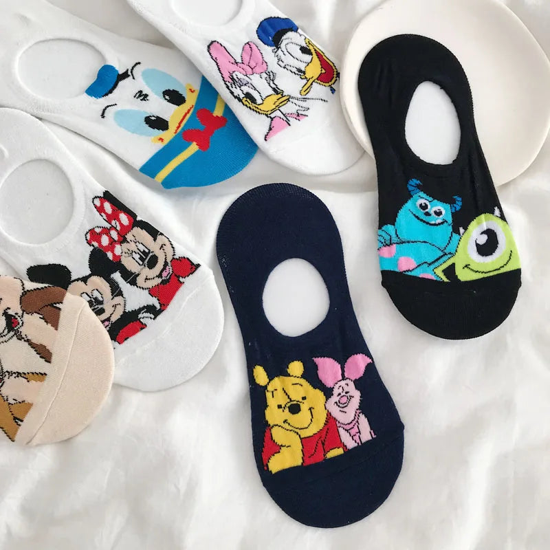 5 Pairs Disney Summer Casual Cute Women Socks Animal Cartoon Mouse Duck Socks Soft Cotton Invisible Funny Socks Size 34-40-Gennys fashion