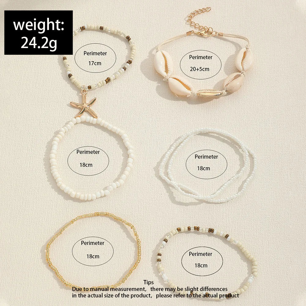 7 Pcs Stackable Starfish Pendant Bracelet Set with Mini Seed Beads - Handcrafted Beach Jewelry for Women-Gennys fashion