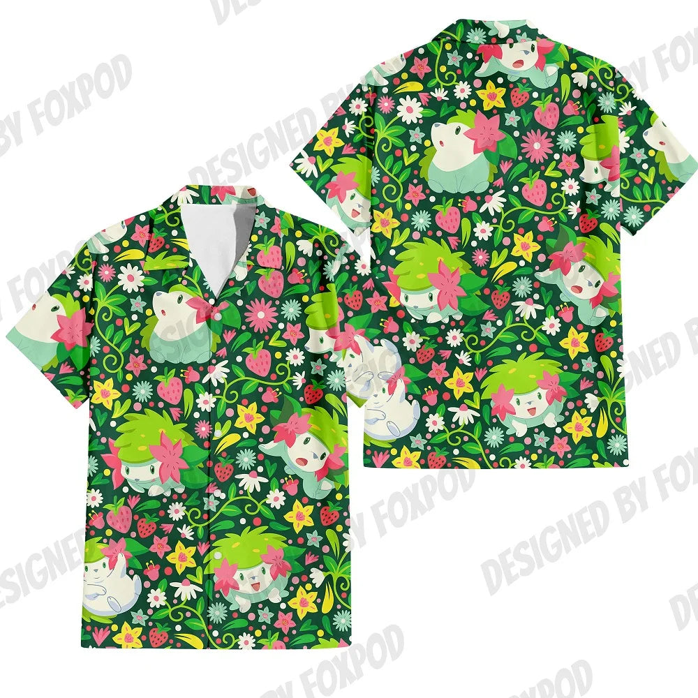 Summer Anime Style Pattern Printing Cartoon Animal Oversized Hawaiian Short Sleeved Shirt for Men'S Original Harajuku Clothes-Gennys fashion