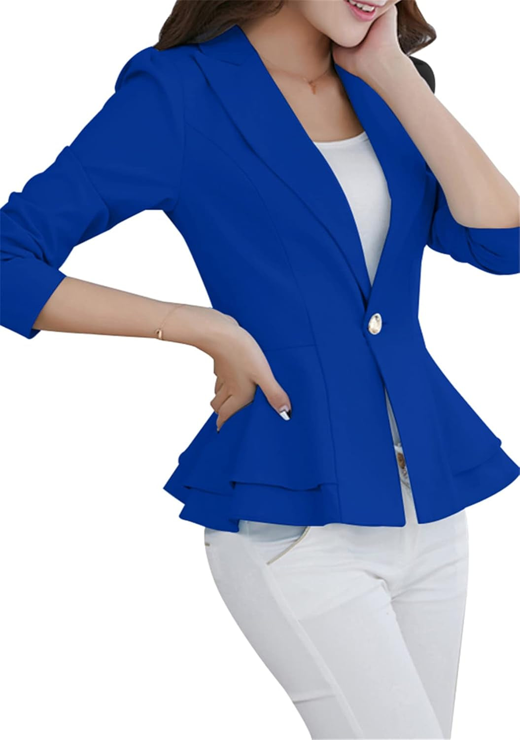 Women Elegant Jacket Suit 3/4 Sleeve Chic Slim Fit Office Business Blazer with Skirt Hem-Gennys fashion