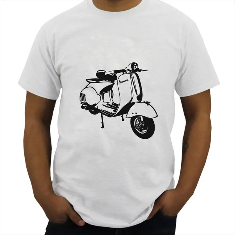 Vintage Street Harajuku Cotton T-Shirt Short Sleeve Tops Women Men Summer Shirt Fashion Unisex Teeshirt Vespa Print Blakc White-Gennys fashion