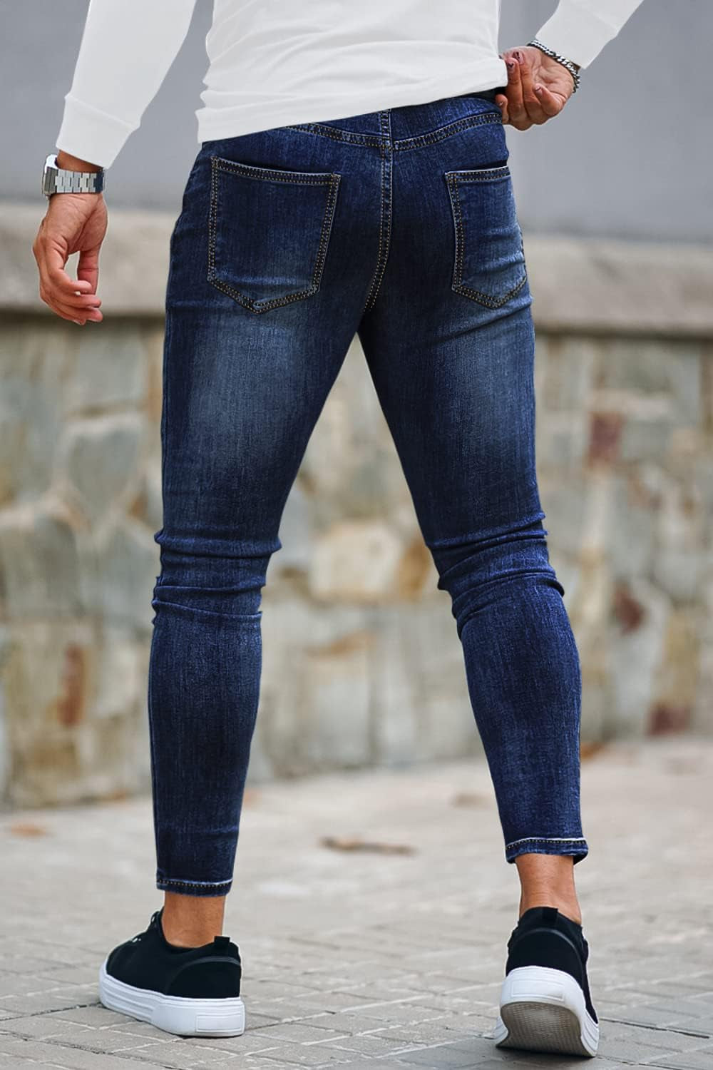 Mens Skinny Jeans Ripped Stretch Slim Fit Jeans for Mens Classic Denim Pants-Gennys fashion