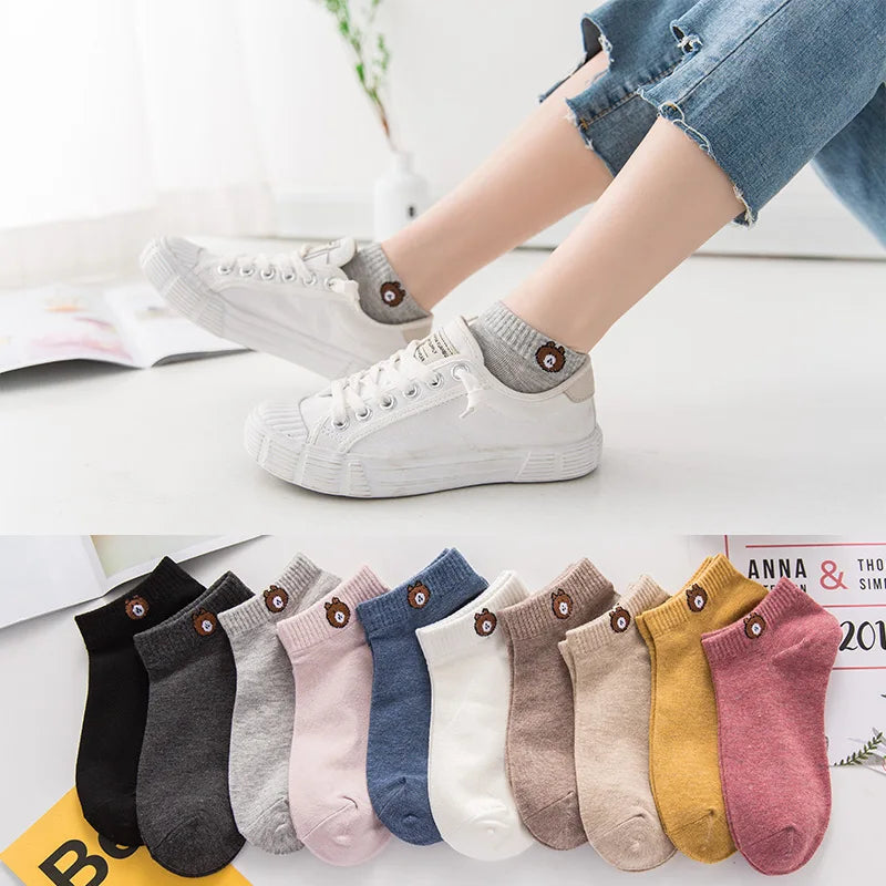 10 Pairs Women Low Tube Socks Set Cute Bear Pattern Fashion Breathable for Female Casual Style Comfortable Socks-Gennys fashion
