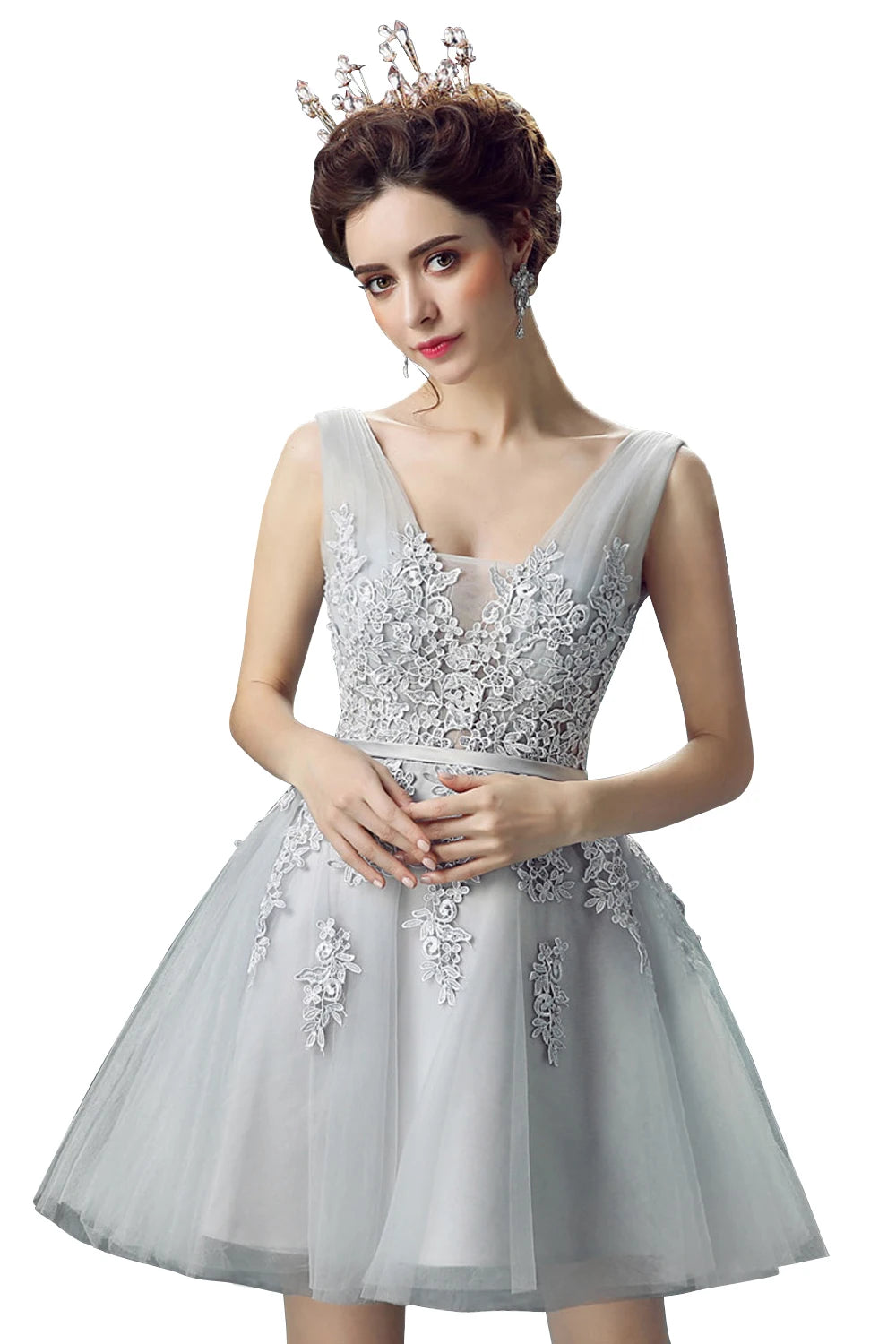 V-Neck Backless Prom Dress